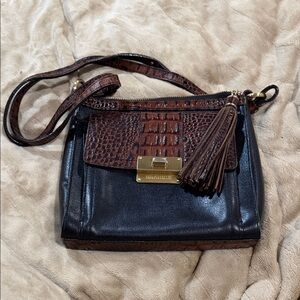 Brahmin Black & Brown Croc-Embossed Leather Crossbody